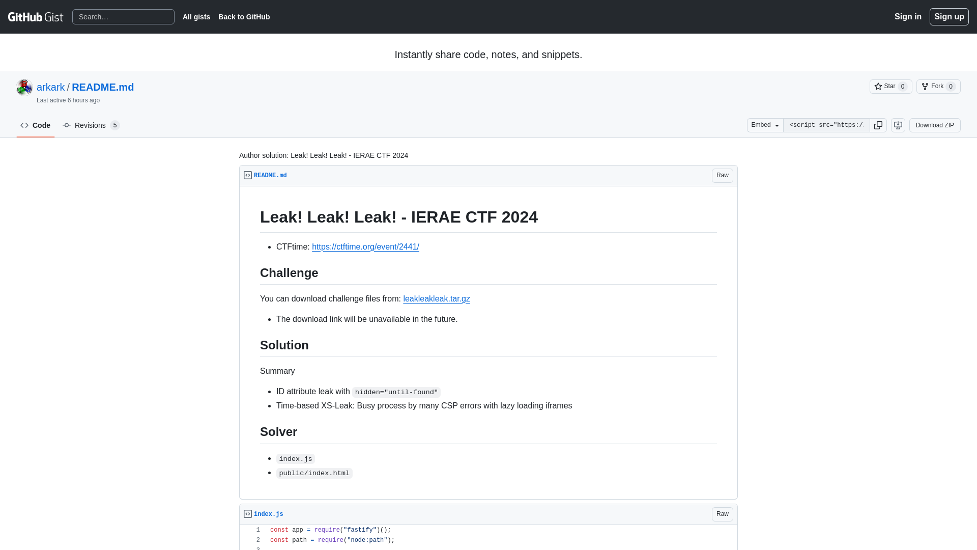 Author solution: Leak! Leak! Leak! - IERAE CTF 2024 · GitHub