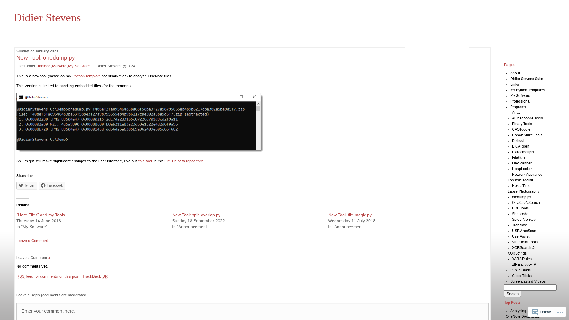New Tool: onedump.py | Didier Stevens