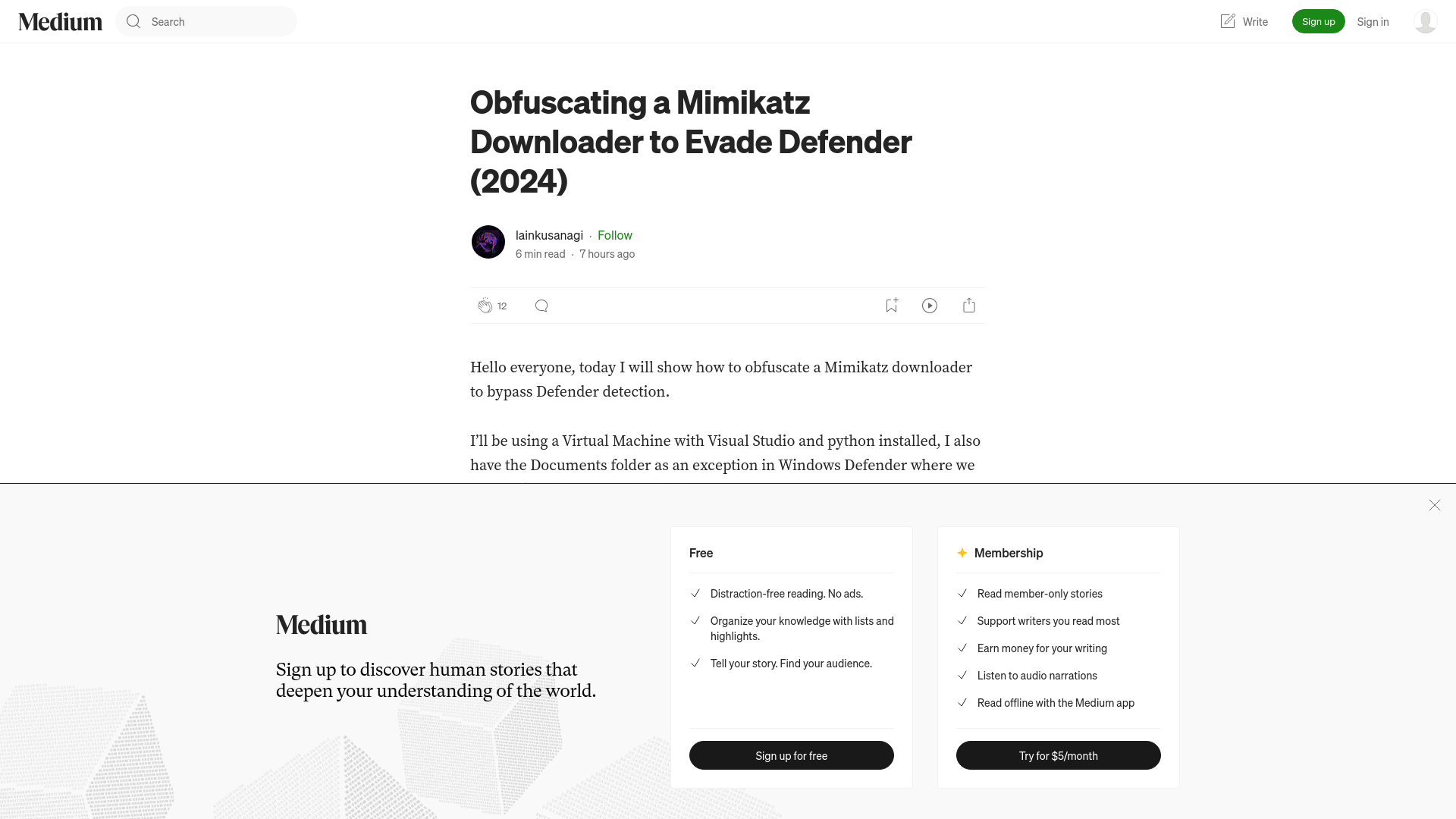 Obfuscating a Mimikatz Downloader to Evade Defender (2024) | by lainkusanagi | Oct, 2024 | Medium