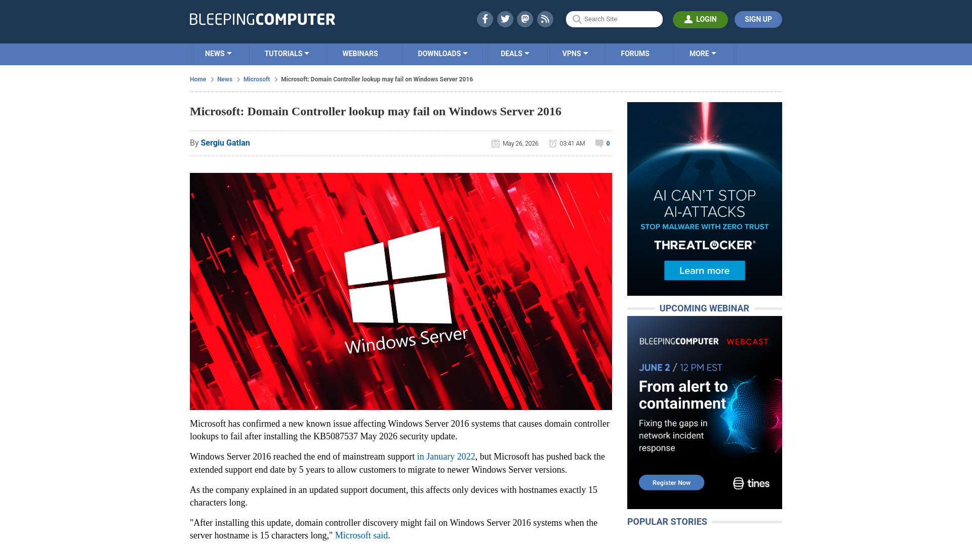 Microsoft: Domain Controller lookup may fail on Windows Server 2016