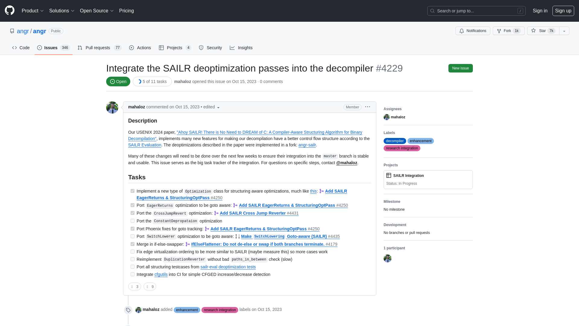 Integrate the SAILR deoptimization passes into the decompiler · Issue #4229 · angr/angr · GitHub