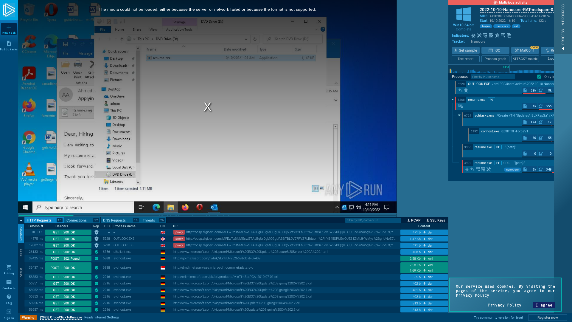 2022-10-10-Nanocore-RAT-malspam-0234-UTC.eml (MD5: A43B38ED02843DBB429CCEA561473D74) - Interactive analysis - ANY.RUN