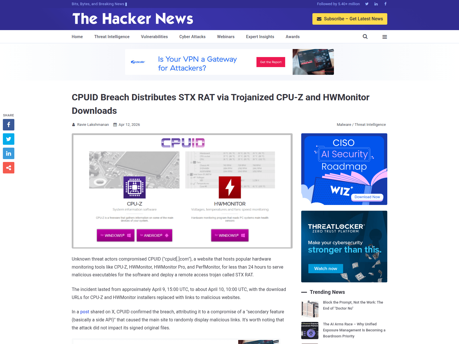 CPUID Breach Distributes STX RAT via Trojanized CPU-Z and HWMonitor Downloads