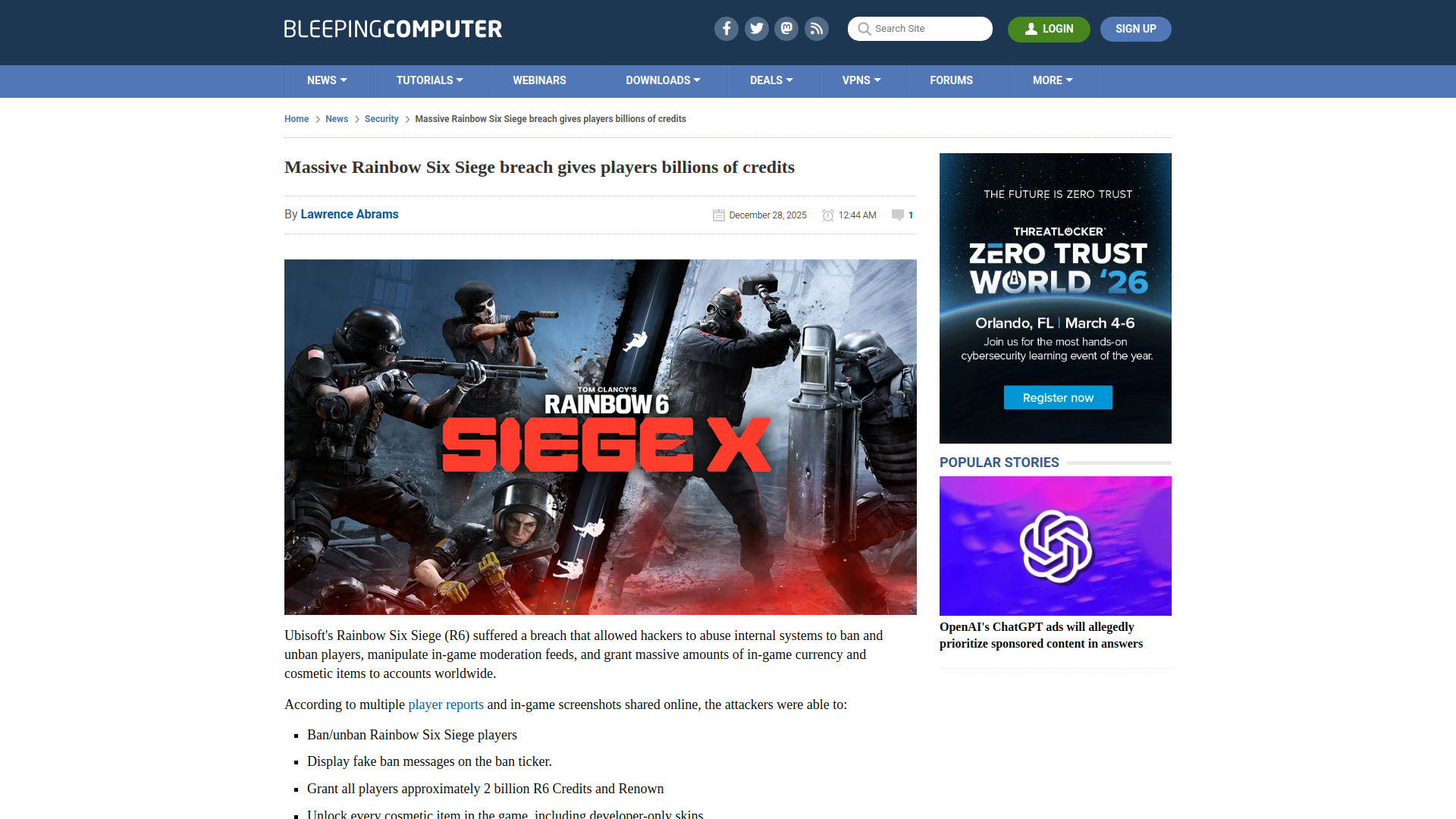 Massive Rainbow Six Siege breach gives players billions of credits