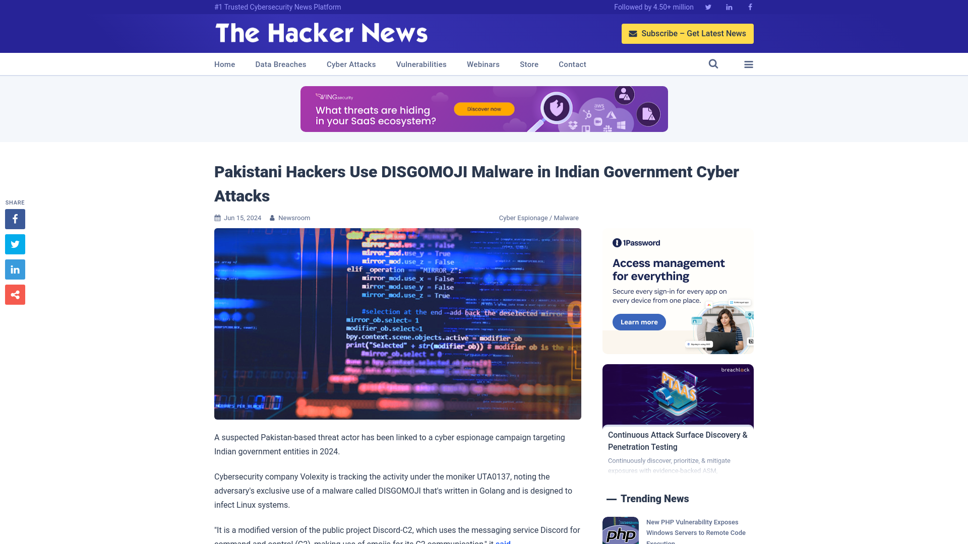 Pakistani Hackers Use DISGOMOJI Malware in Indian Government Cyber Attacks