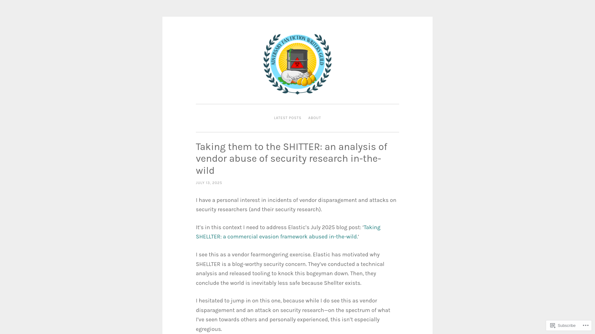 Taking them to the SHITTER: an analysis of vendor abuse of security research in-the-wild – Adversary Fan Fiction Writers Guild