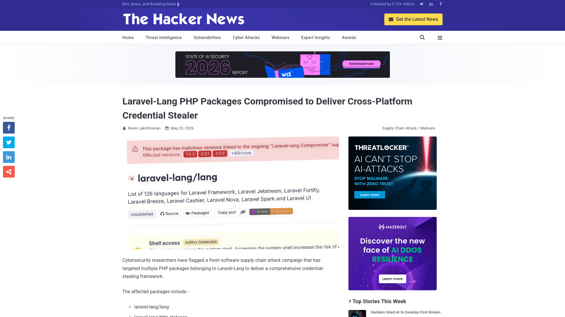 Laravel-Lang PHP Packages Compromised to Deliver Cross-Platform Credential Stealer