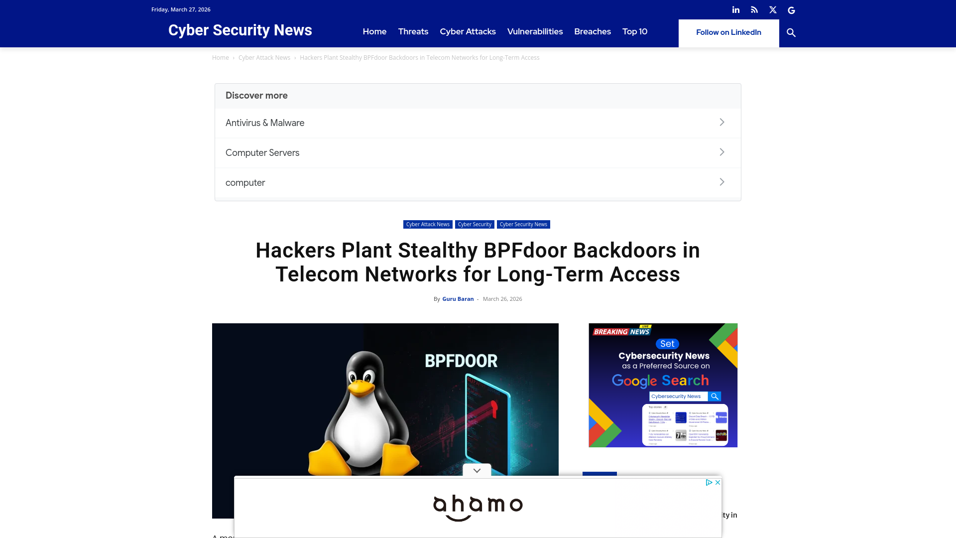 Hackers Plant Stealthy BPFdoor Backdoors in Telecom Networks for Long-Term Access