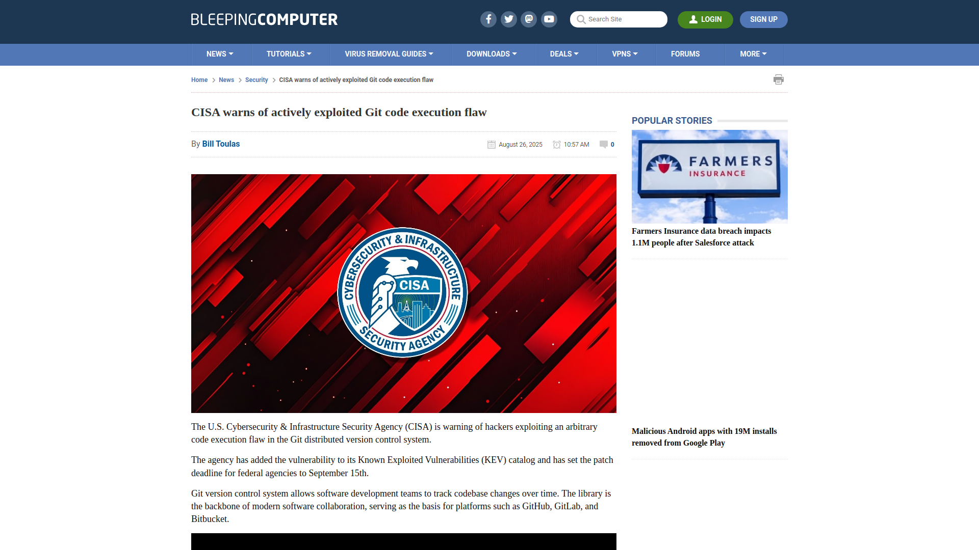 CISA warns of actively exploited Git code execution flaw