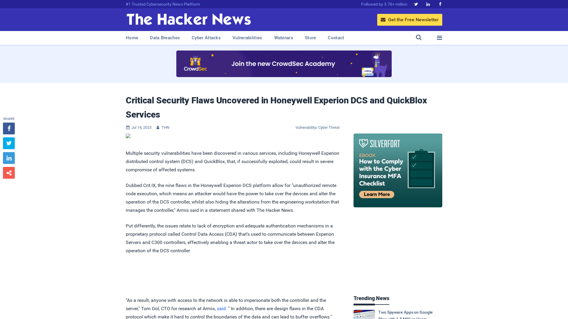 Critical Security Flaws Uncovered in Honeywell Experion DCS and QuickBlox Services