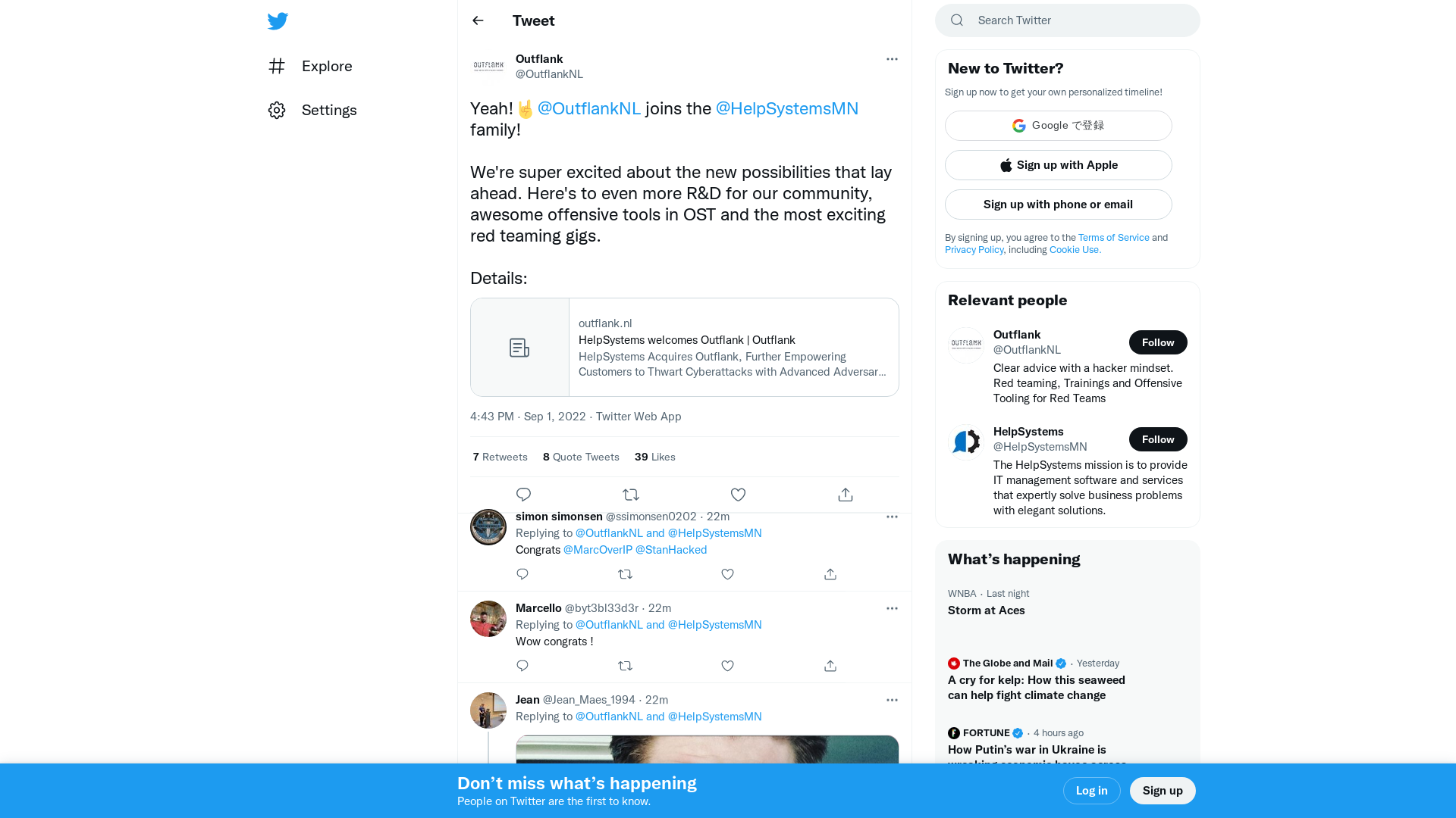 Outflank on Twitter: "Yeah!🤘@OutflankNL joins the @HelpSystemsMN family! We're super excited about the new possibilities that lay ahead. Here's to even more R&amp;D for our community, awesome offensive tools in OST and the most exciting red teaming gigs. Details: https://t.co/TWo4ln0IZT" / Twitter