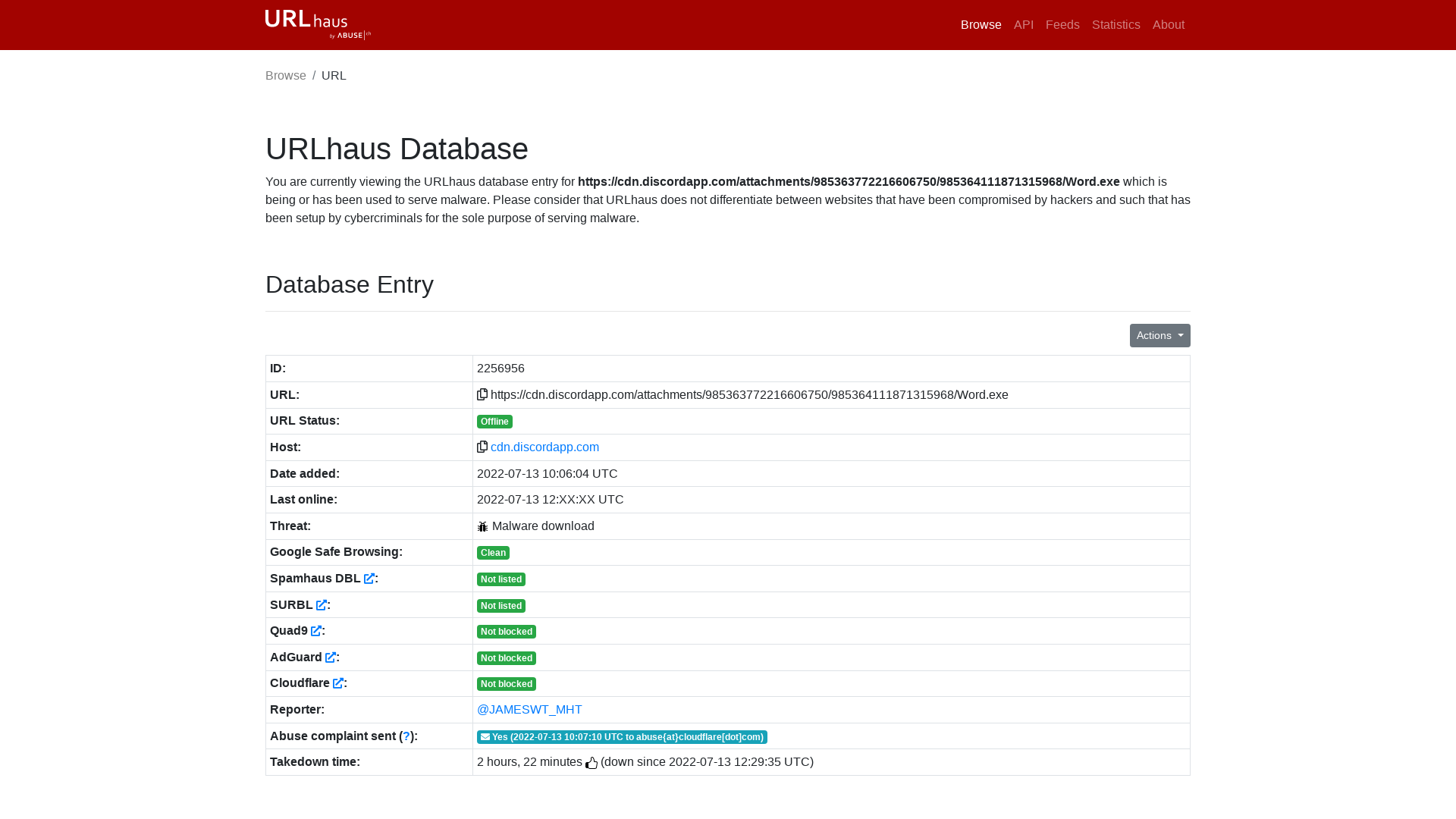 URLhaus | https://cdn.discordapp.com/attachments/985363772216606750/985364111871315968/Word.exe