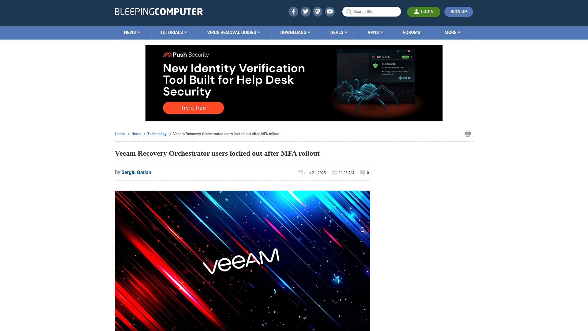 Veeam Recovery Orchestrator users locked out after MFA rollout