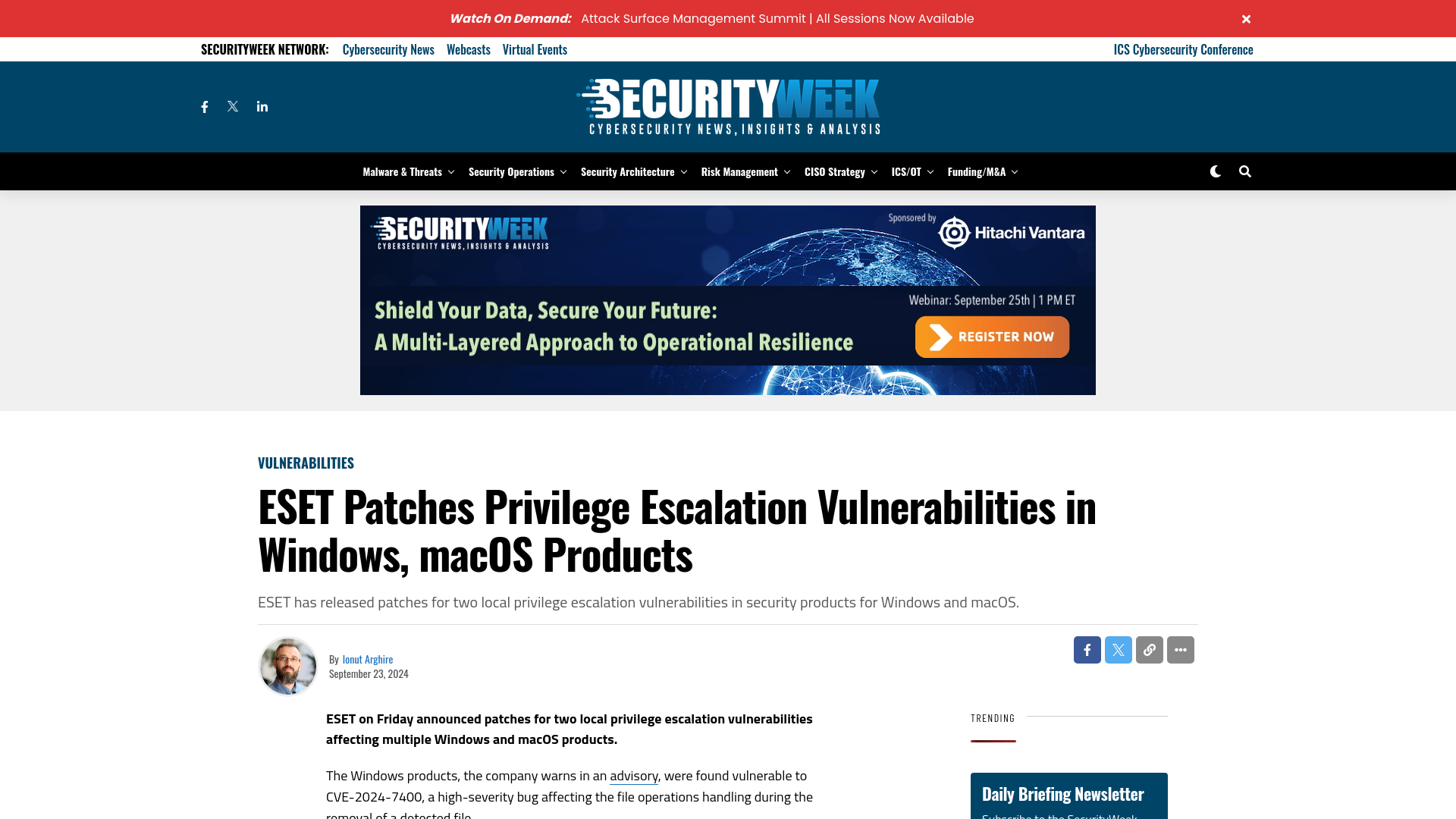 ESET Patches Privilege Escalation Vulnerabilities in Windows, macOS Products - SecurityWeek