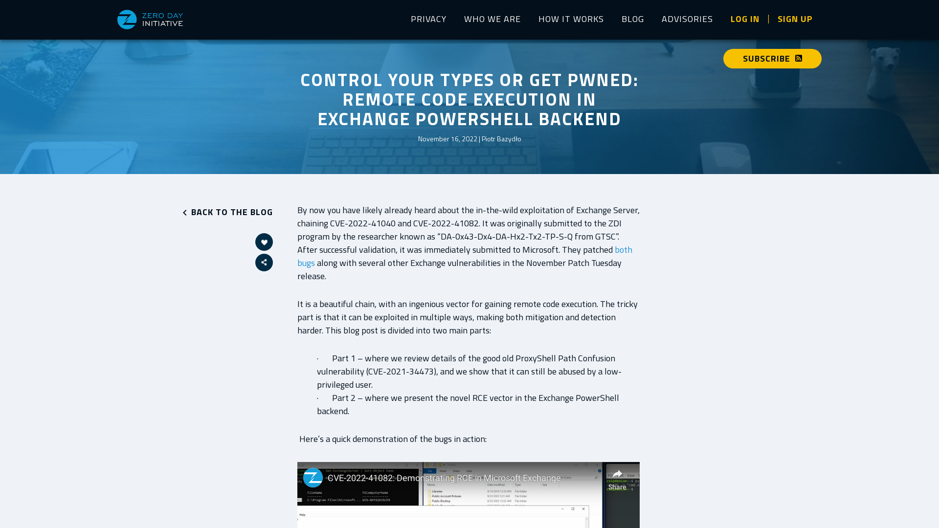 Zero Day Initiative — Control Your Types or Get Pwned: Remote Code Execution in Exchange PowerShell Backend