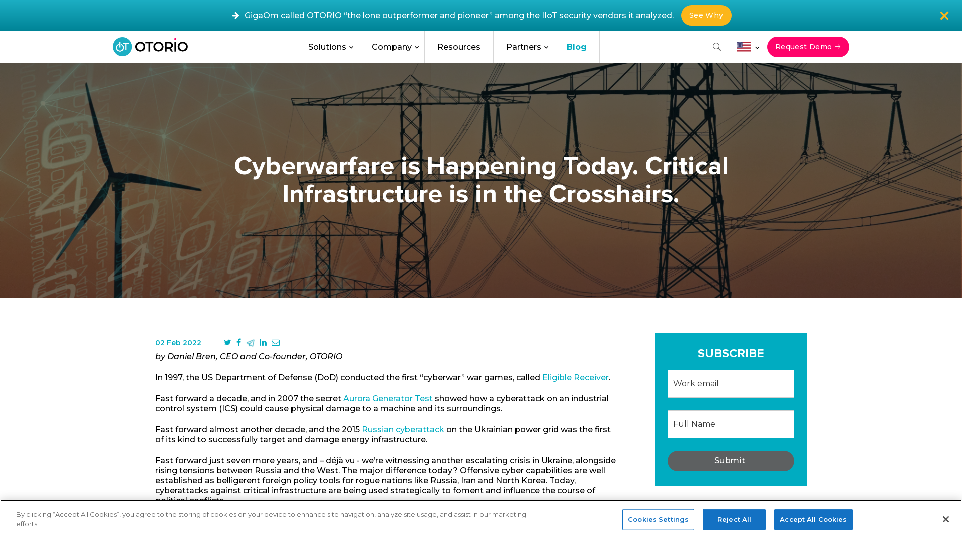 Blog: Cyberwarfare is Happening Today. Critical Infrastructure is in the Crosshairs.