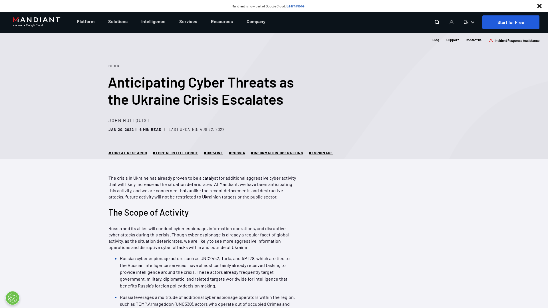 Anticipating Cyber Threats as the Ukraine Crisis Escalates | Mandiant