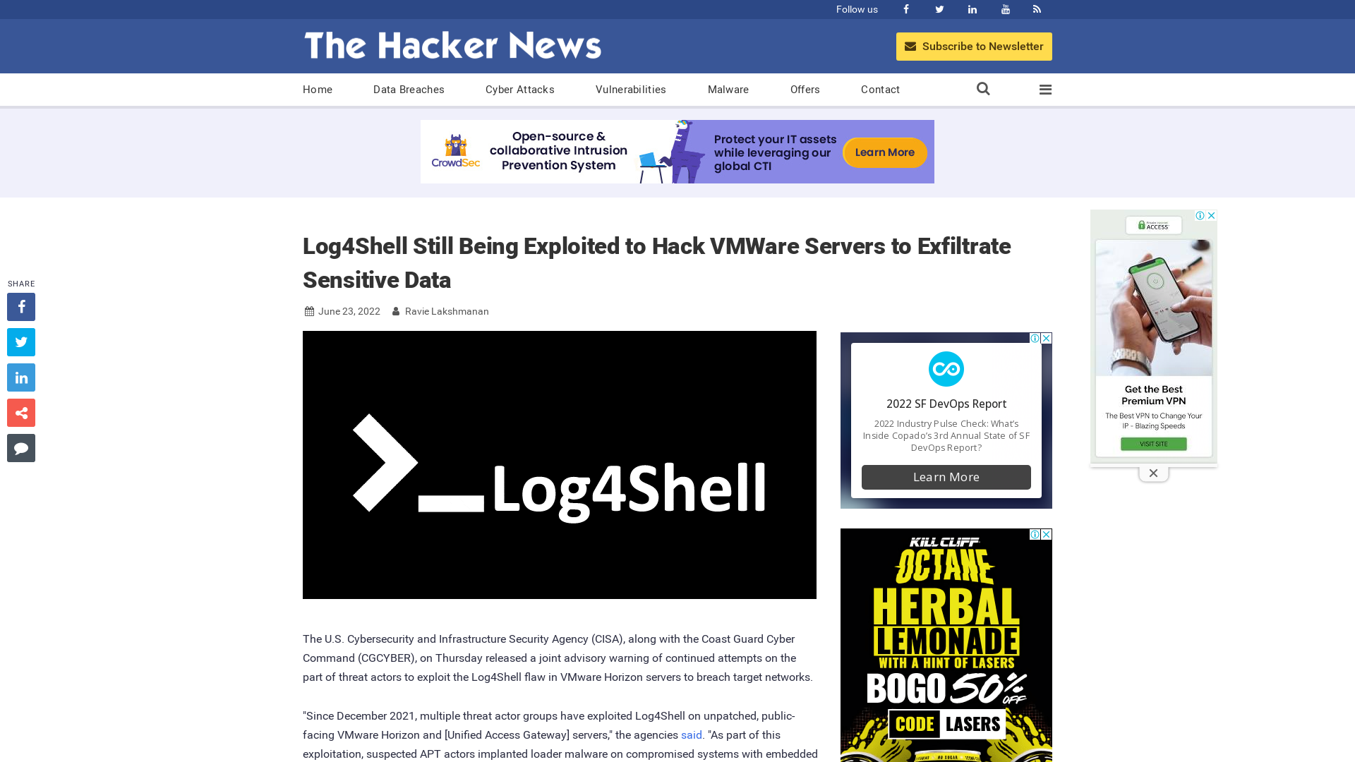 Log4Shell Still Being Exploited to Hack VMWare Servers to Exfiltrate Sensitive Data