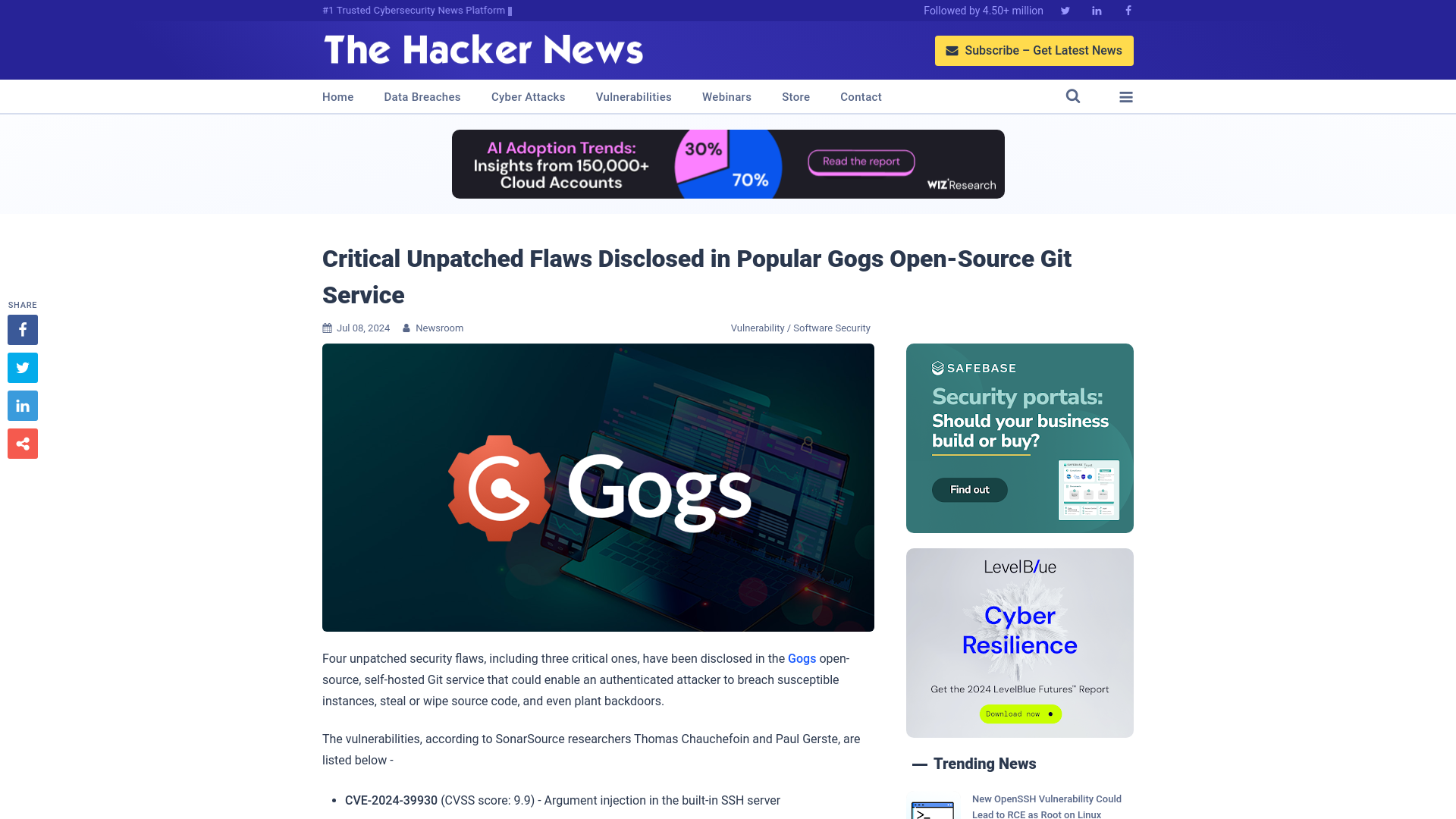 Critical Unpatched Flaws Disclosed in Popular Gogs Open-Source Git Service