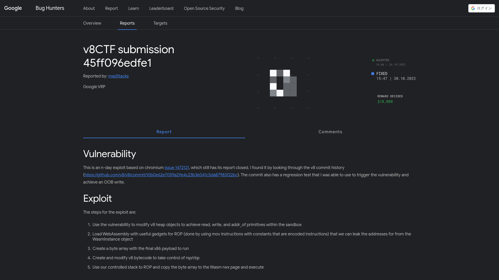 v8CTF submission 45ff096edfe1 - Google Bug Hunters