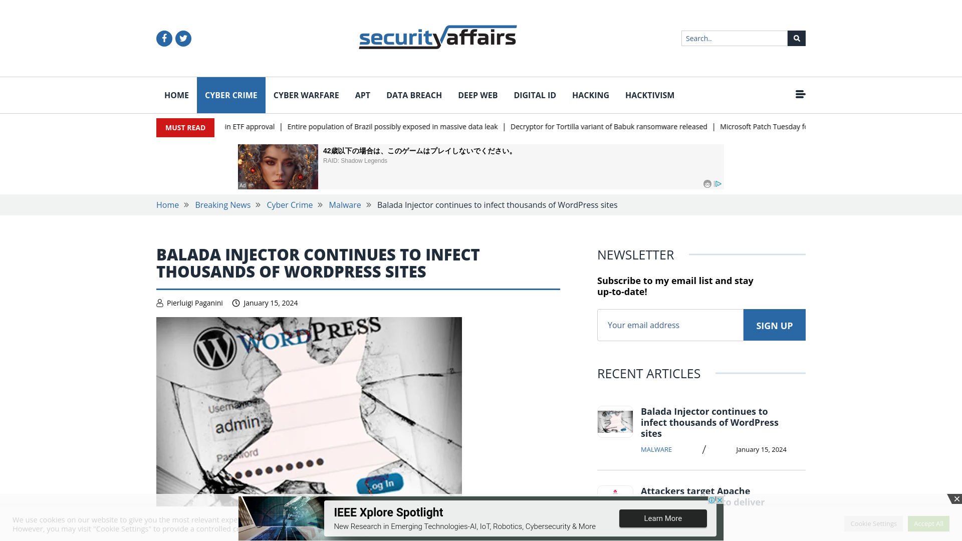 Balada Injector continues to infect thousands of WordPress sites