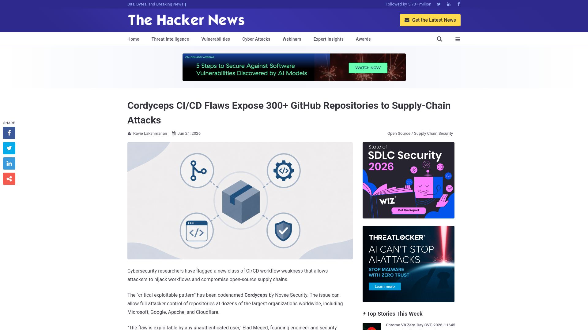 Cordyceps CI/CD Flaws Expose 300+ GitHub Repositories to Supply-Chain Attacks