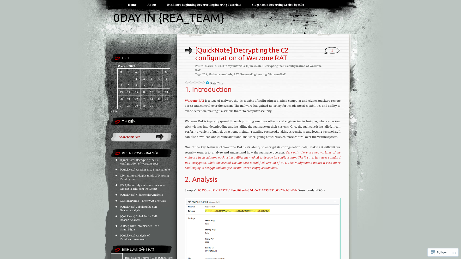 [QuickNote] Decrypting the C2 configuration of Warzone RAT | 0day in {REA_TEAM}