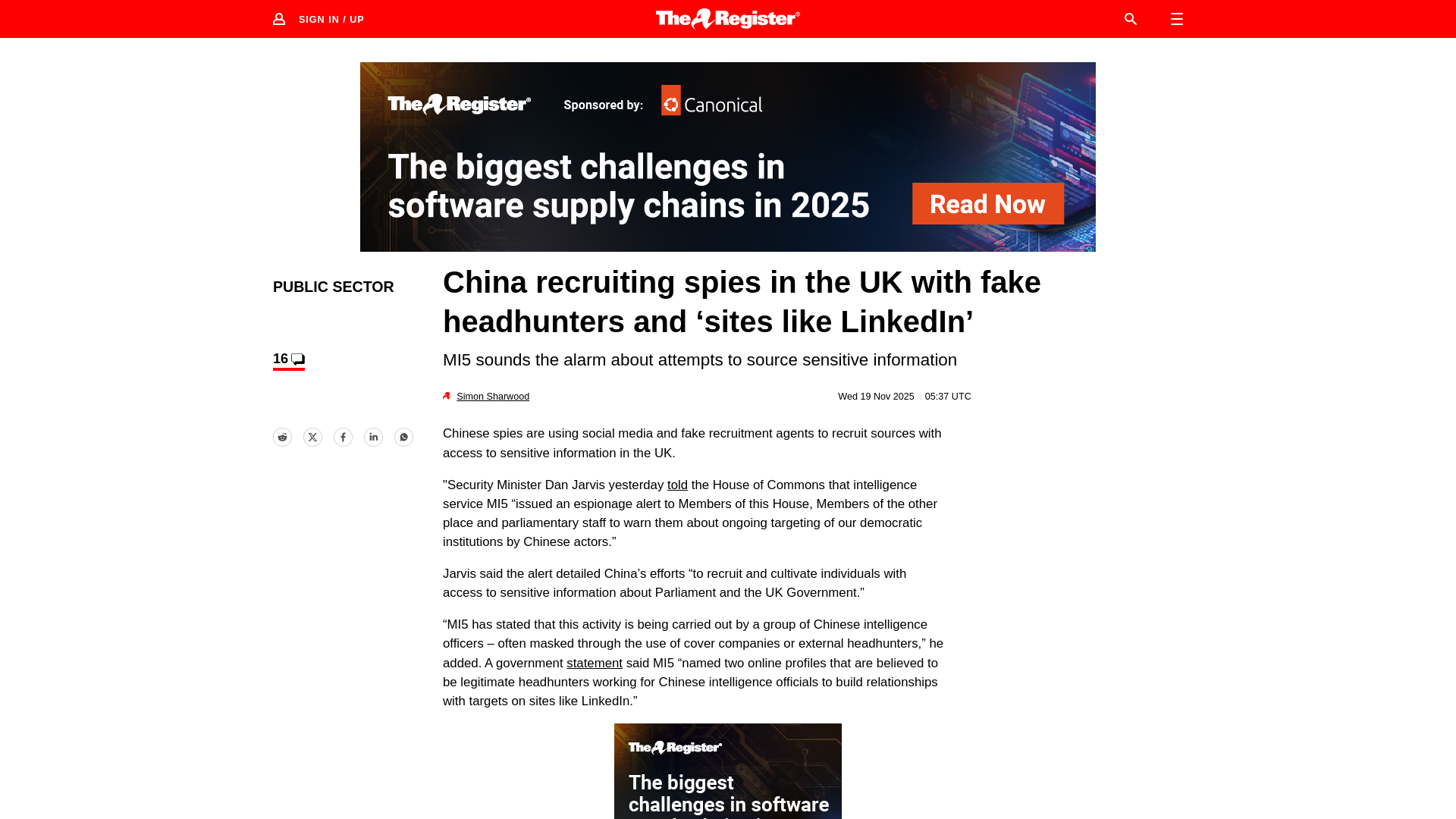 China recruiting spies in the UK with 'sites like LinkedIn' • The Register
