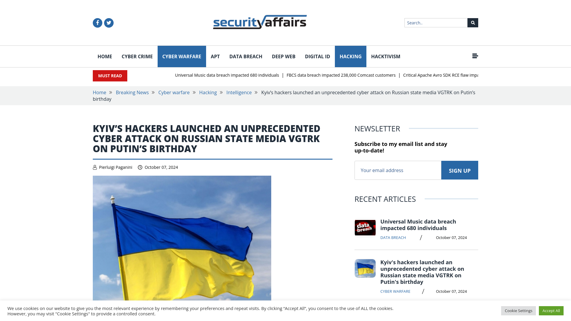 Kyiv's hackers launched an unprecedented cyber attack on Russian state media VGTRK on Putin's birthday