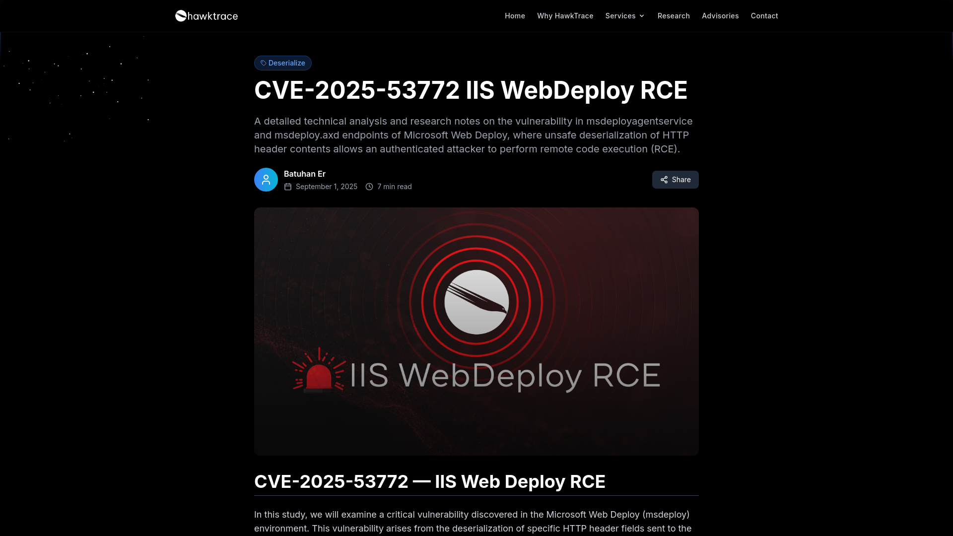 CVE-2025-53772 IIS WebDeploy RCE | HawkTrace