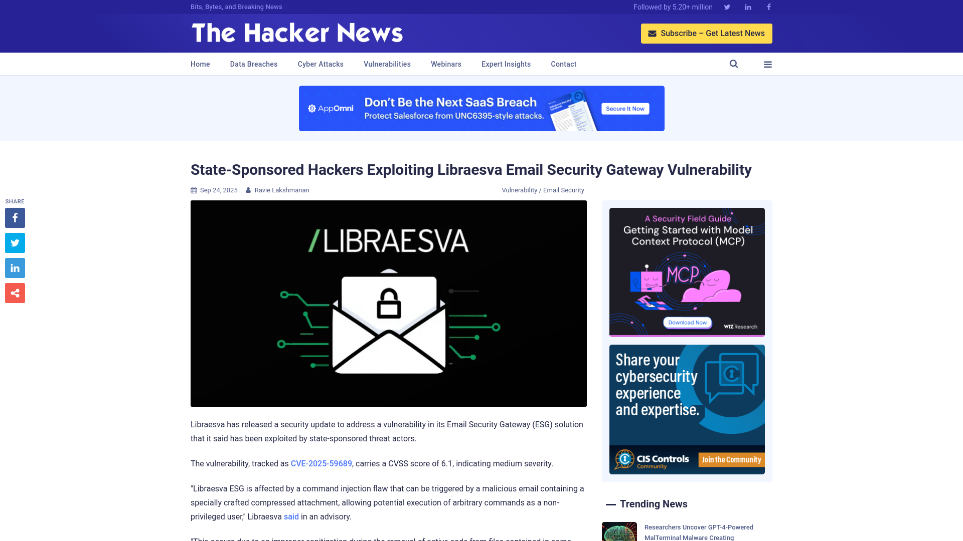 State-Sponsored Hackers Exploiting Libraesva Email Security Gateway Vulnerability