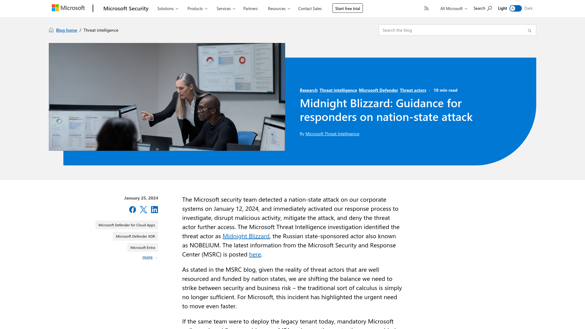 Midnight Blizzard: Guidance for responders on nation-state attack | Microsoft Security Blog