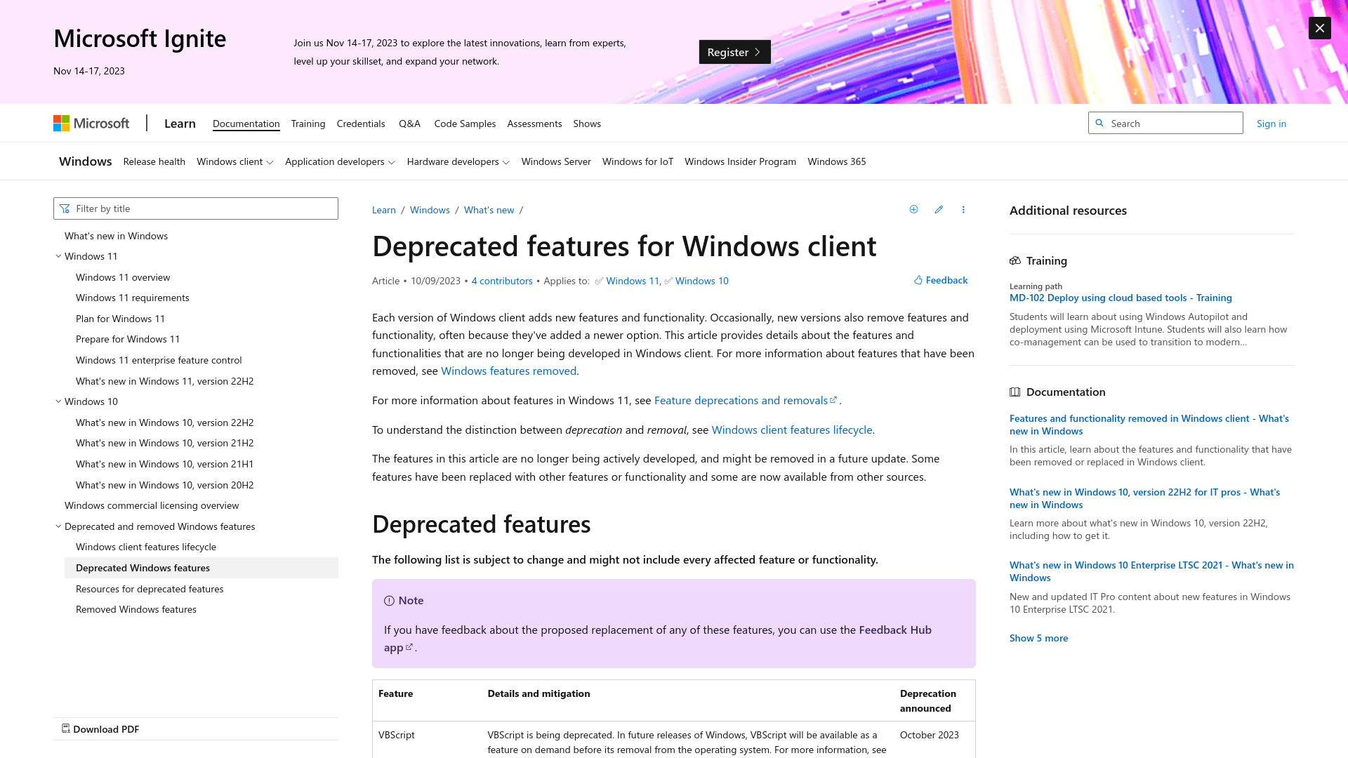 Deprecated features in the Windows client - What's new in Windows | Microsoft Learn