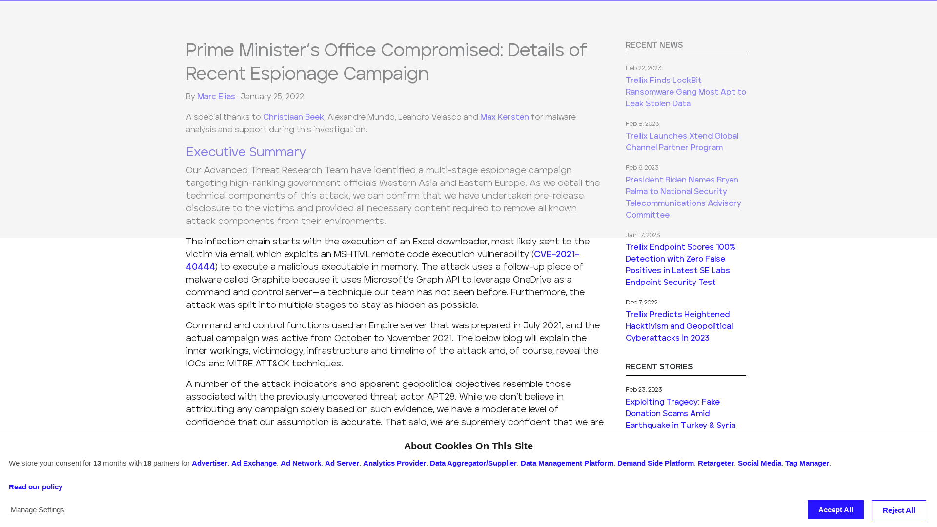 Prime Minister’s Office Compromised: Details of Recent Espionage Campaign