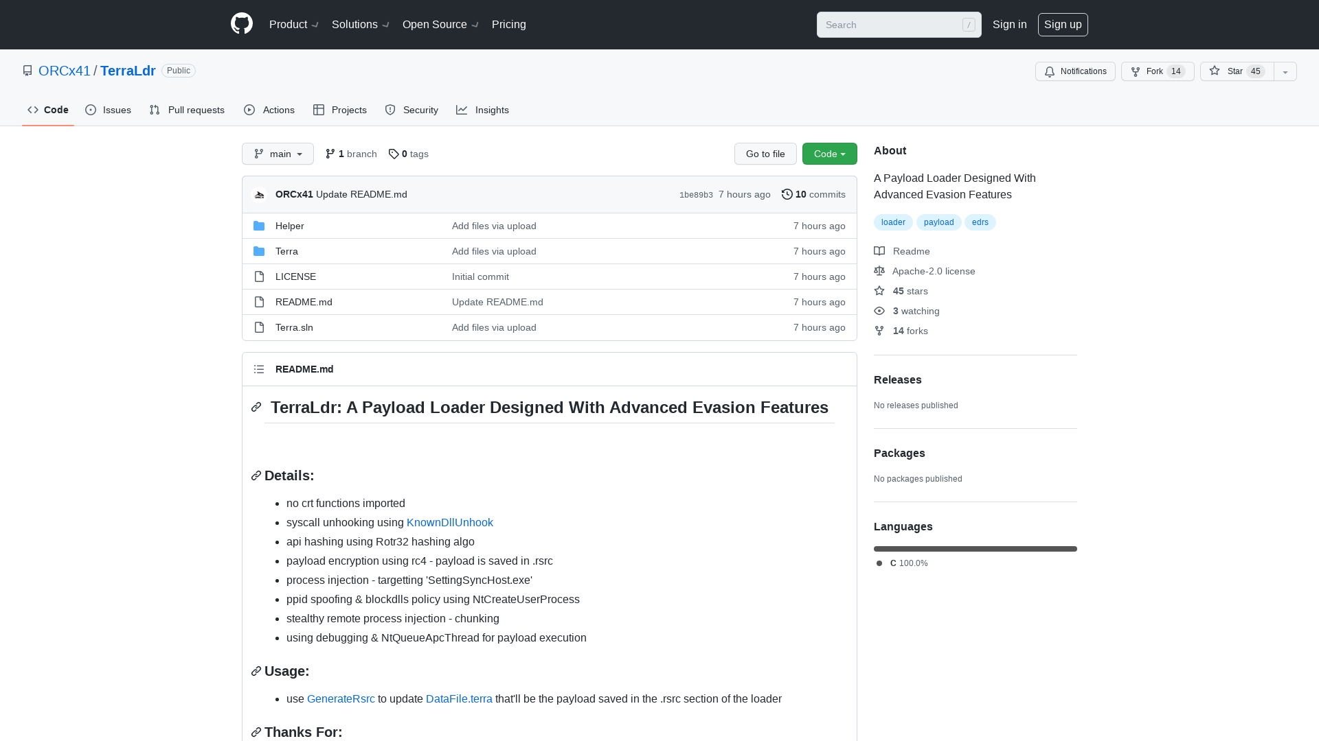 GitHub - ORCx41/TerraLdr: A Payload Loader Designed With Advanced Evasion Features
