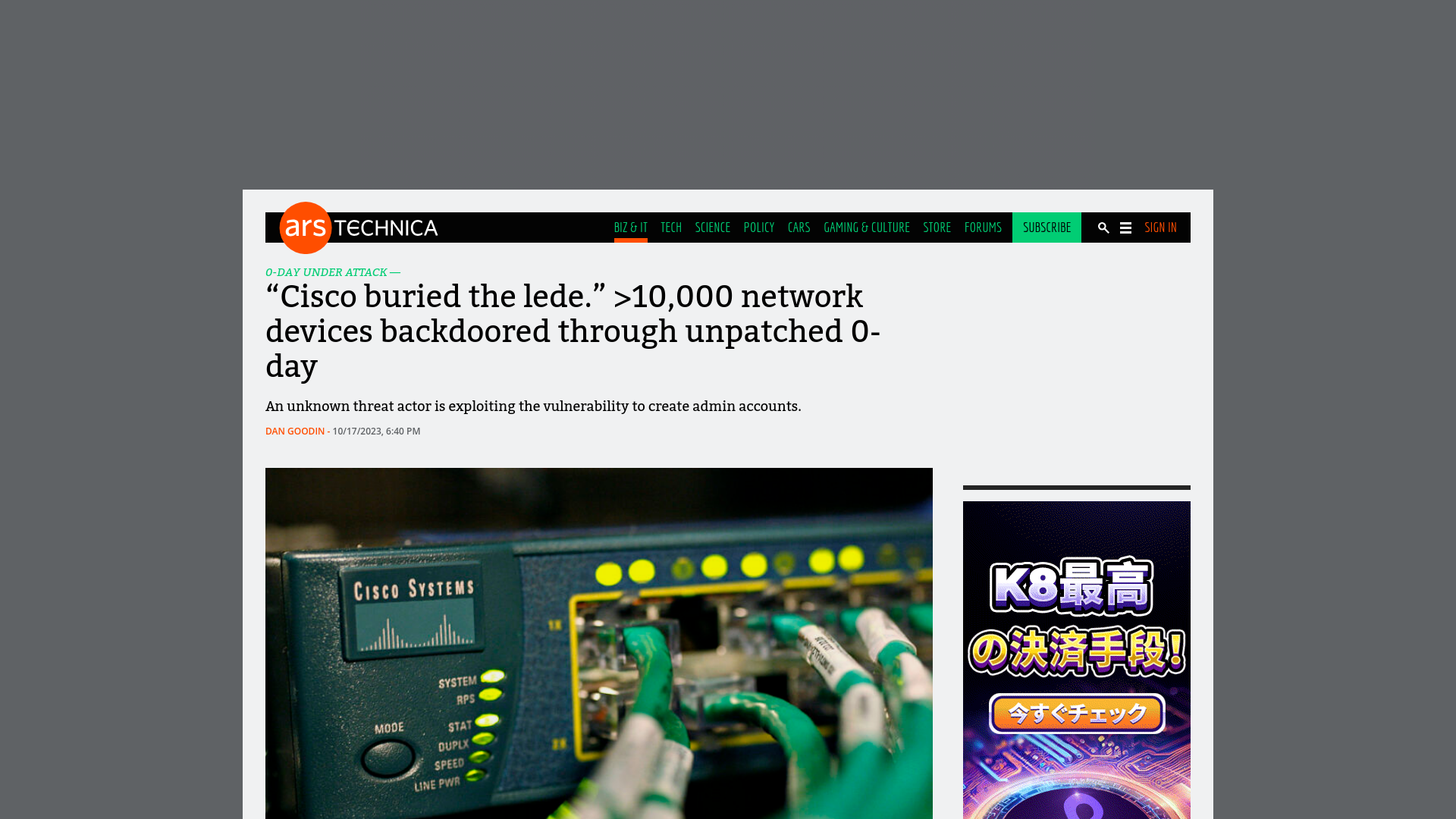 “Cisco buried the lede.” >10,000 network devices backdoored through unpatched 0-day | Ars Technica