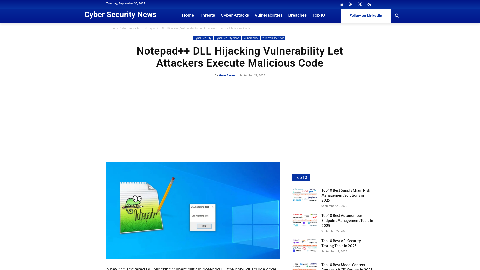 Notepad++ DLL Hijacking Vulnerability Let Attackers Execute Malicious Code