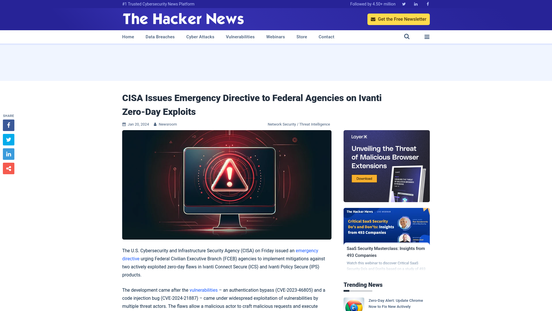 CISA Issues Emergency Directive to Federal Agencies on Ivanti Zero-Day Exploits