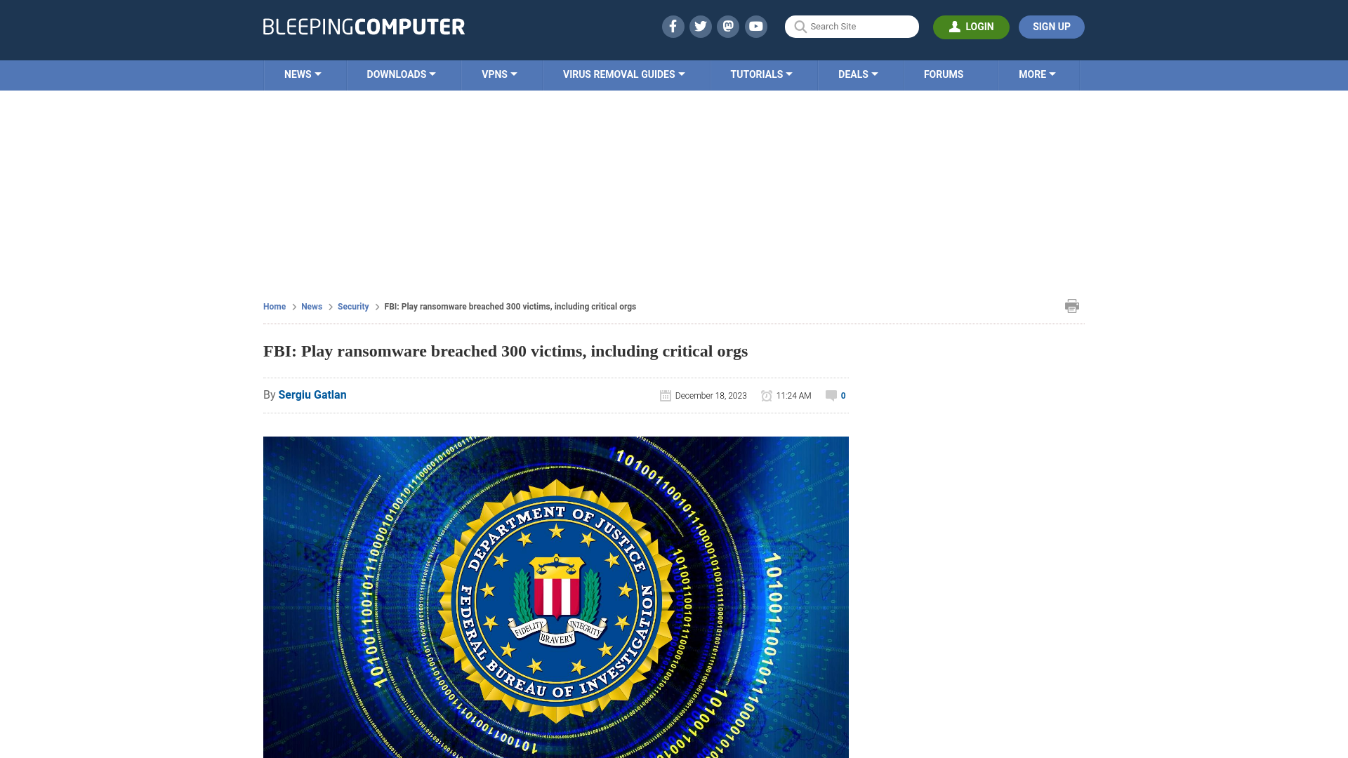 FBI: Play ransomware breached 300 victims, including critical orgs