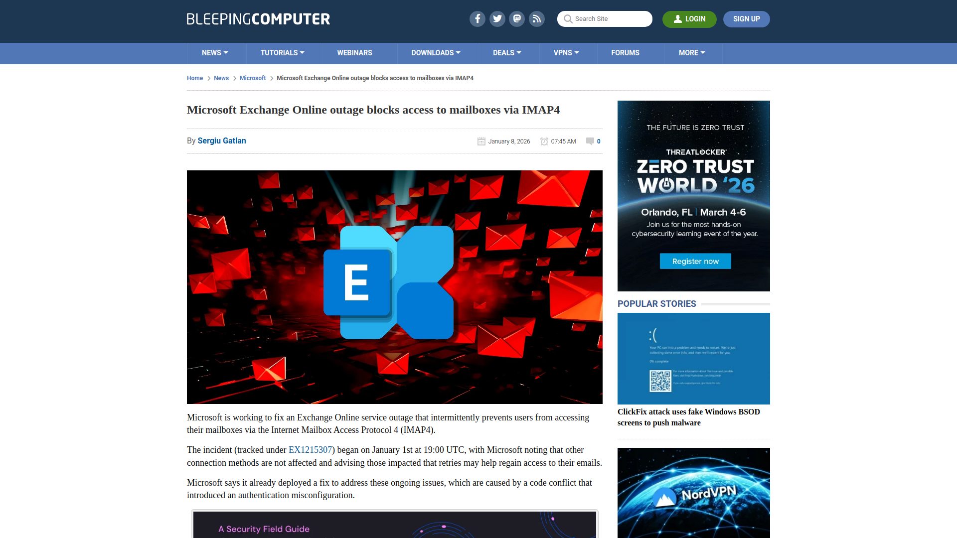 Microsoft Exchange Online outage blocks access to mailboxes via IMAP4