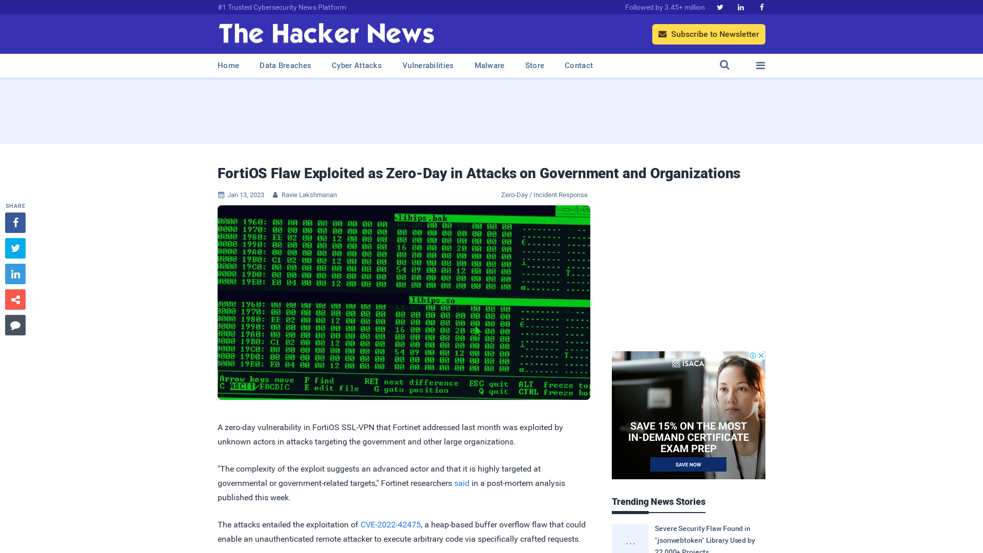 FortiOS Flaw Exploited as Zero-Day in Attacks on Government and Organizations