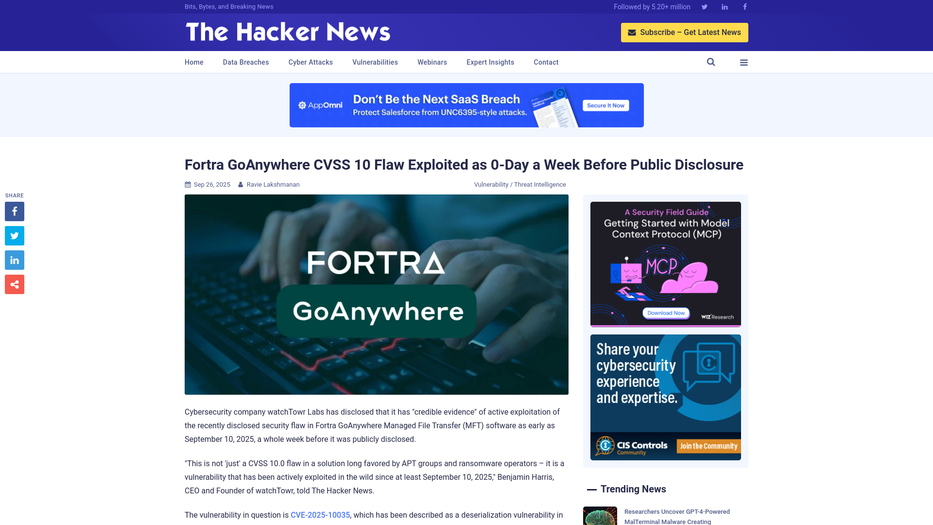 Fortra GoAnywhere CVSS 10 Flaw Exploited as 0-Day a Week Before Public Disclosure