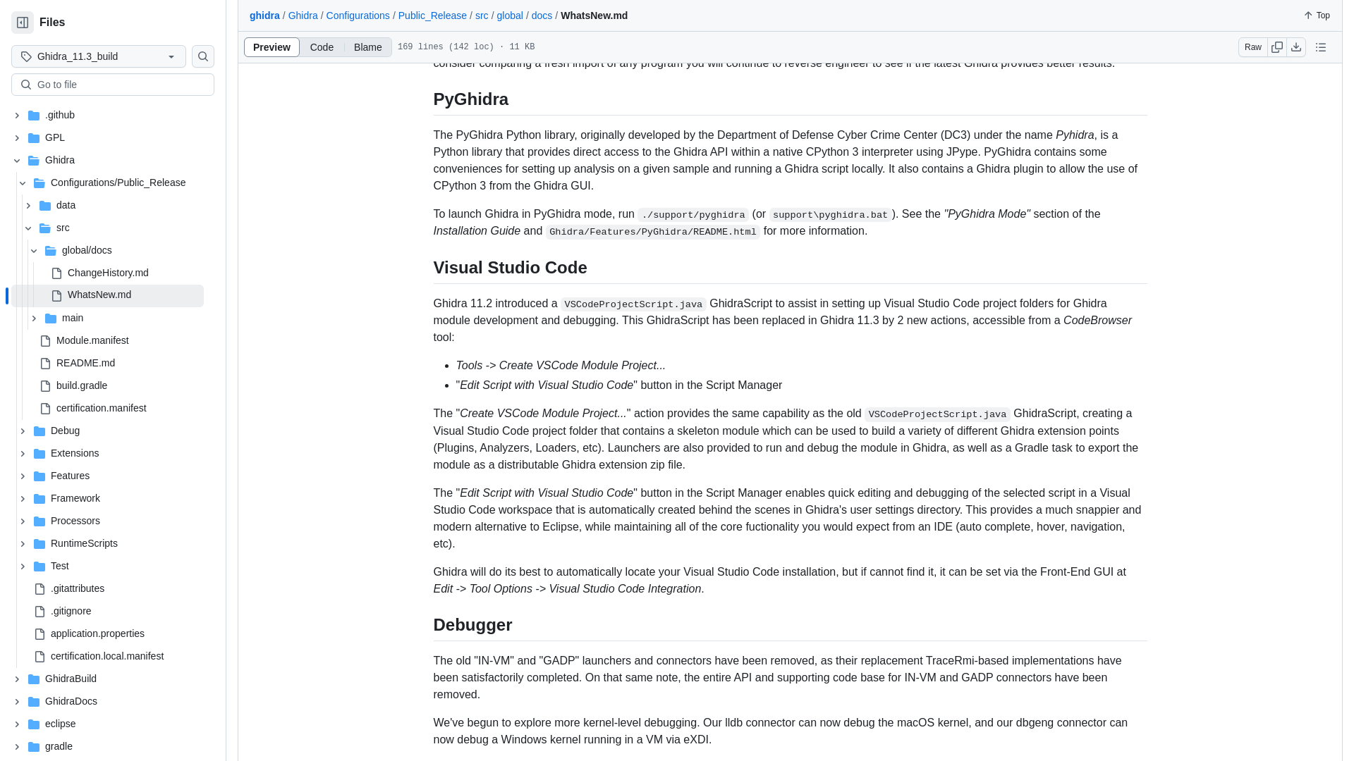 ghidra/Ghidra/Configurations/Public_Release/src/global/docs/WhatsNew.md at Ghidra_11.3_build · NationalSecurityAgency/ghidra · GitHub