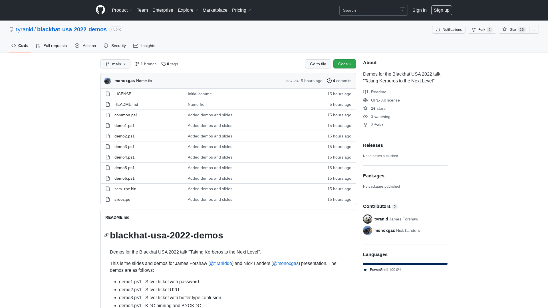 GitHub - tyranid/blackhat-usa-2022-demos: Demos for the Blackhat USA 2022 talk "Taking Kerberos to the Next Level"