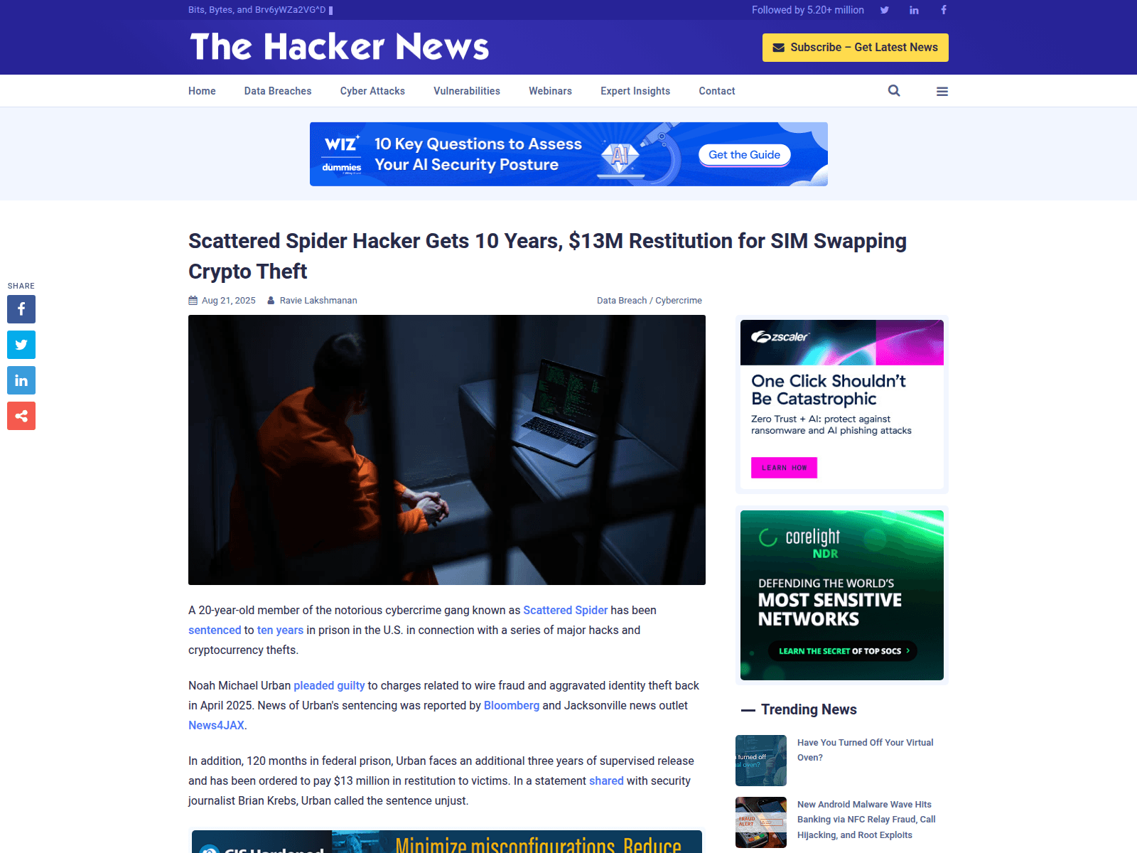 Scattered Spider Hacker Gets 10 Years, $13M Restitution for SIM Swapping Crypto Theft