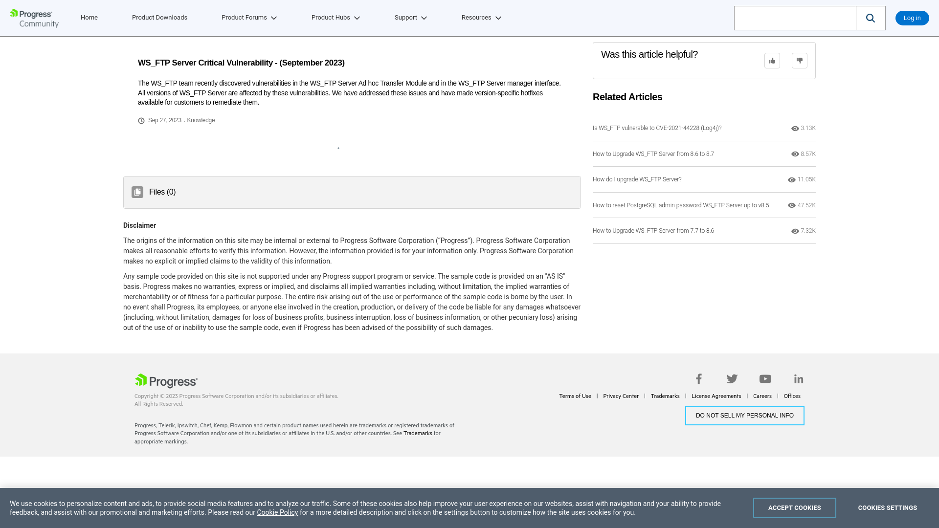 WS_FTP Server Critical Vulnerability - (September 2023) - Progress Community