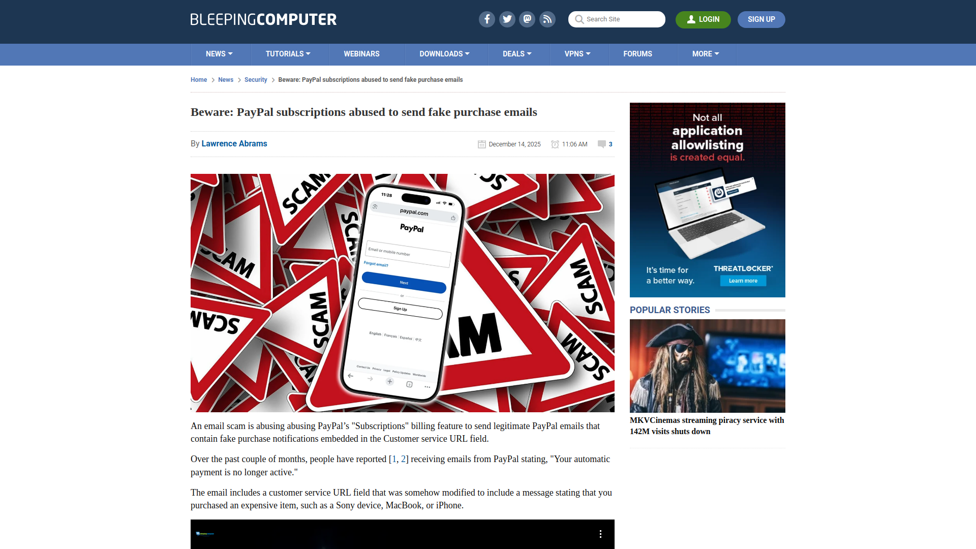 Beware: PayPal subscriptions abused to send fake purchase emails