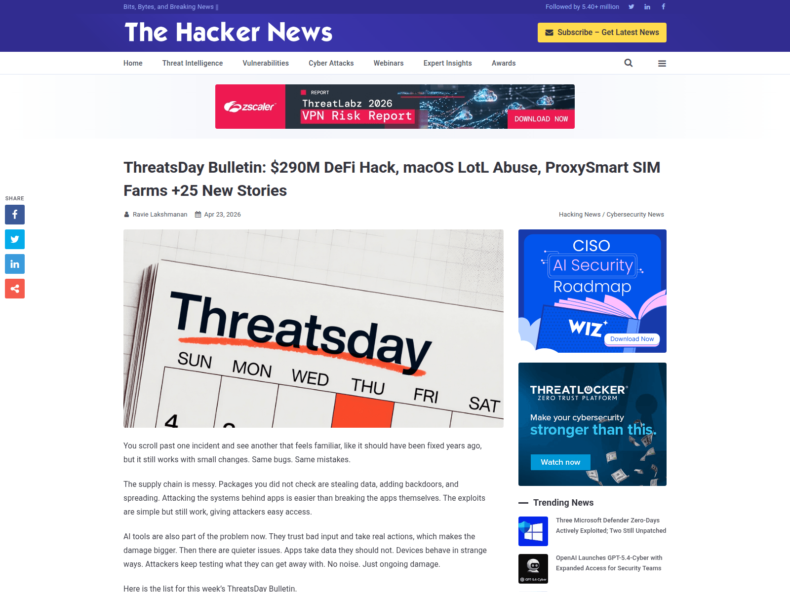 ThreatsDay Bulletin: $290M DeFi Hack, macOS LotL Abuse, ProxySmart SIM Farms +25 New Stories