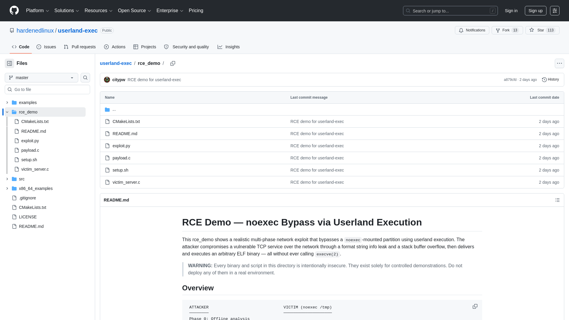 userland-exec/rce_demo at master · hardenedlinux/userland-exec · GitHub